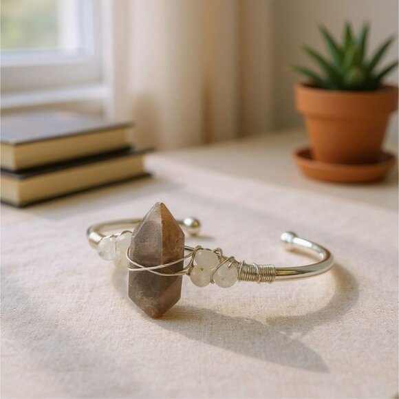 Sunstone & Moonstone Wire Wrap Cuff – 925 Over Copper – Joy & Intuition Talisman - Picture 12 of 12